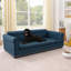Confortable animal en lin bleu foncé pour les chiens de grande taille et de taille moyenne, conception rectangulaire avec accoudoirs et pieds courts, stabilité facile d'accès