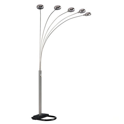 84 Inch Tall Adjustable Metal Floor Lamp With 5 Arch Arms, Satin Nickel Finish, And Dimmer Switch For Versatile Lighting