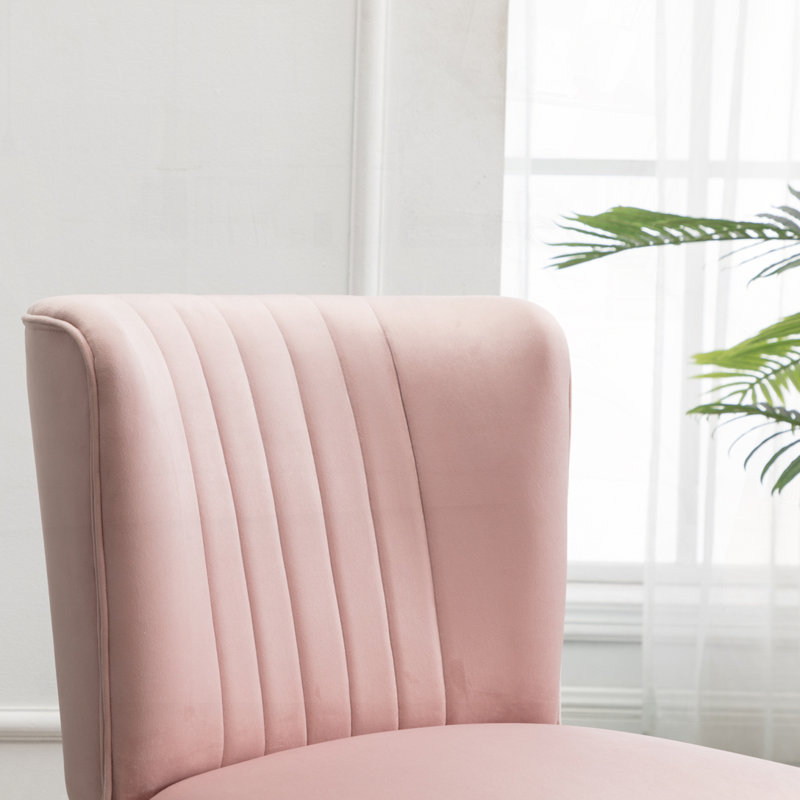 Chaise contemporaine sans accoudoirs en polyester rembourrée à 4 pieds, Rose