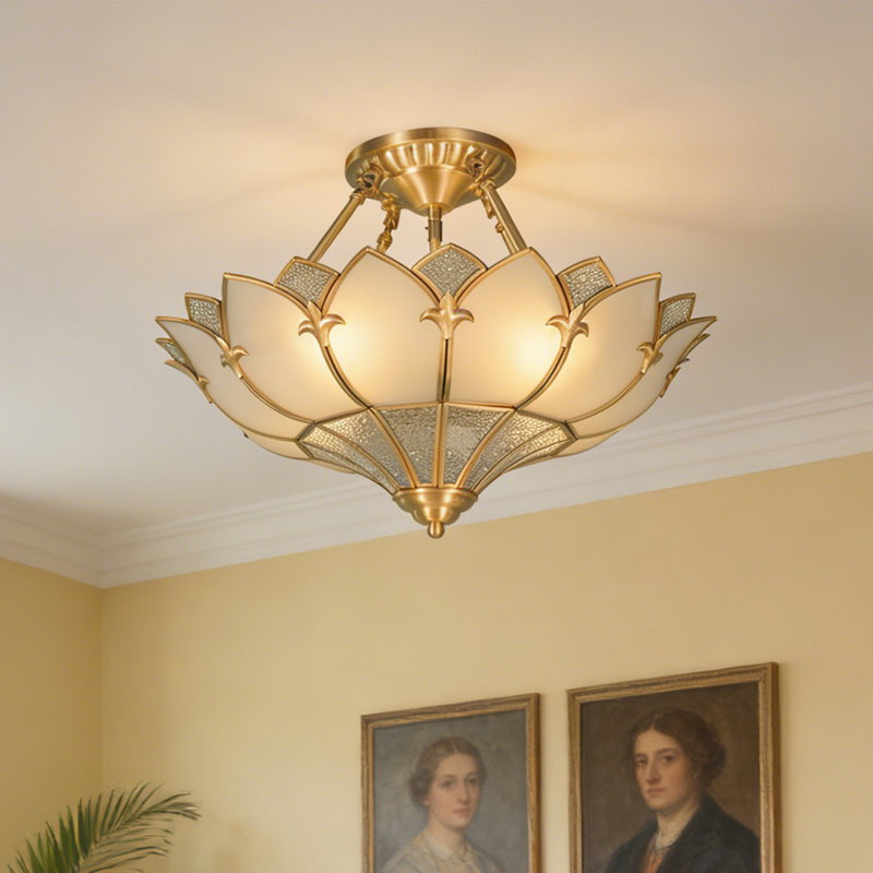 Lustre lotus 4 lumières semi-encastré floral 4 lumières à intensité variable