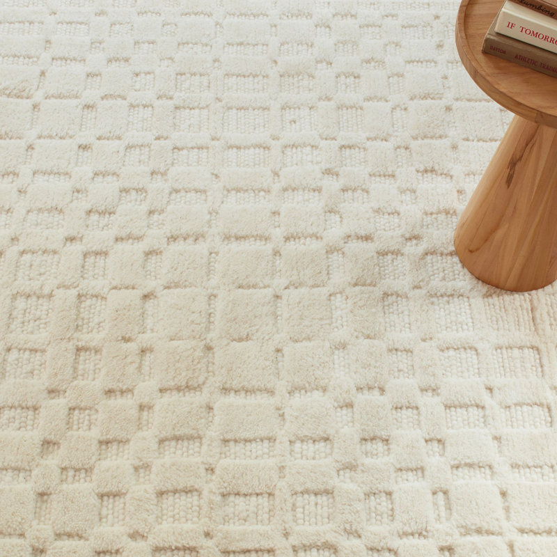 Isadora Hand Woven Wool Solid Color Area Rug in Ivory, Rectangle 5' x 8'