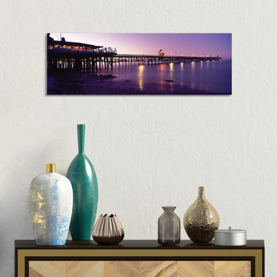 Pier Lit Up At Night, San Clemente Pier, San Clemente, Orange County, California, USA by Panoramic Images - Wrapped Canvas Panoramic Print