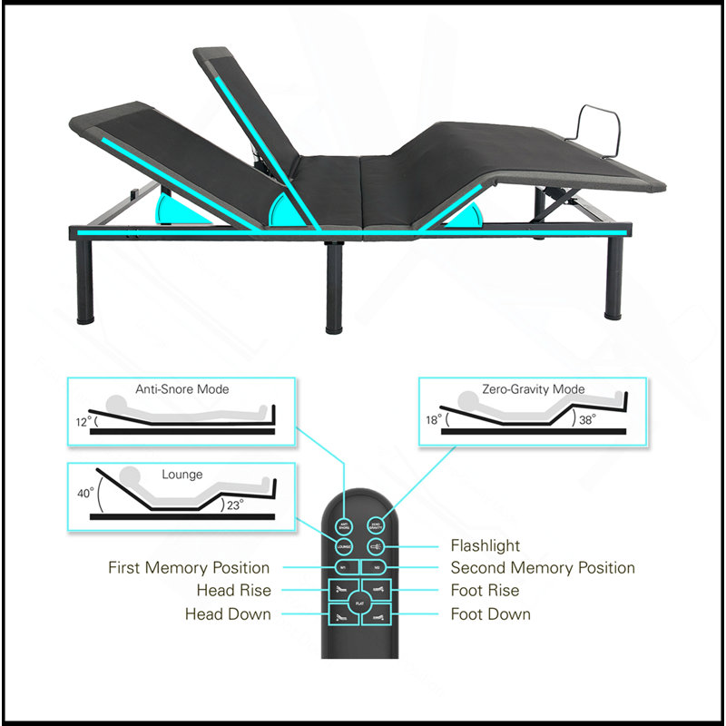 Flex Head Quick Assembly Adjustable Bed Frame With Voice Activated Controls