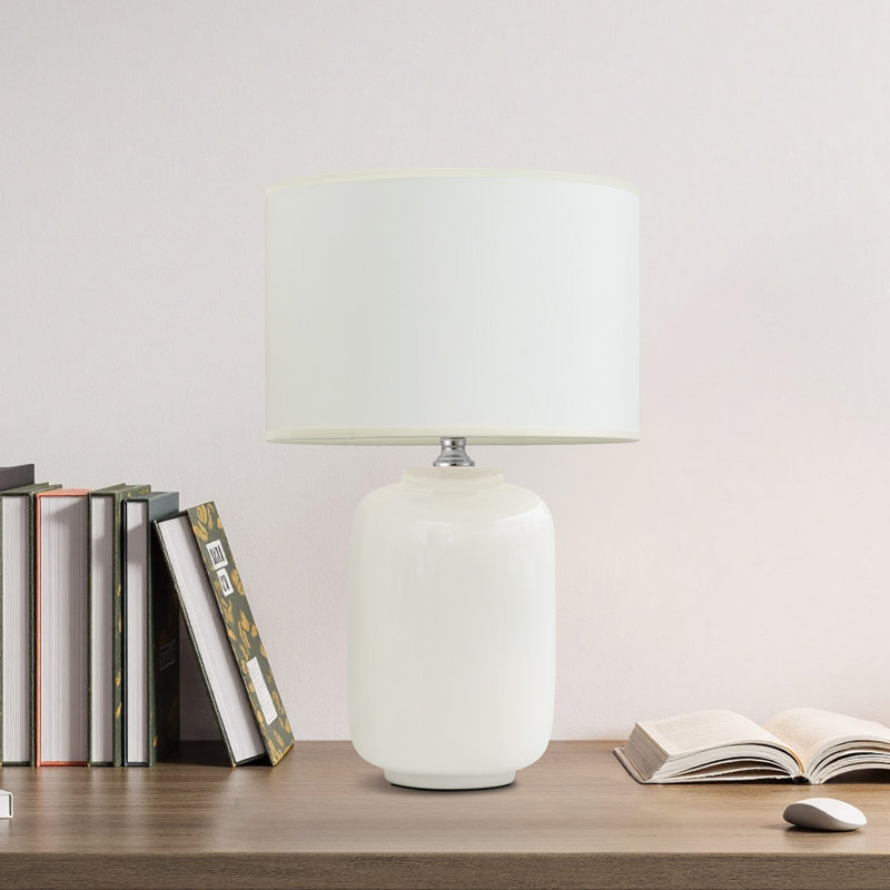  Gillermo 19.2in 1-light Farmhouse White Modern Ceramic Table Lamp With Linen Lampshade For Bedroom,living Room,nightstand