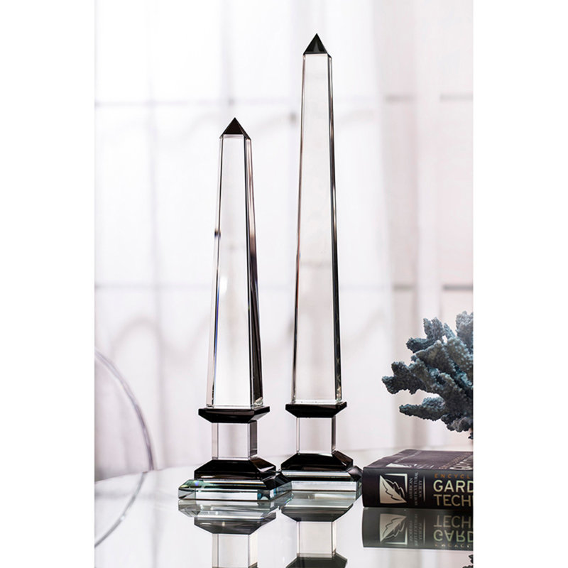 Charmine Glass Obelisk Sculpture, Black, 20" H x 4" W x 4" D