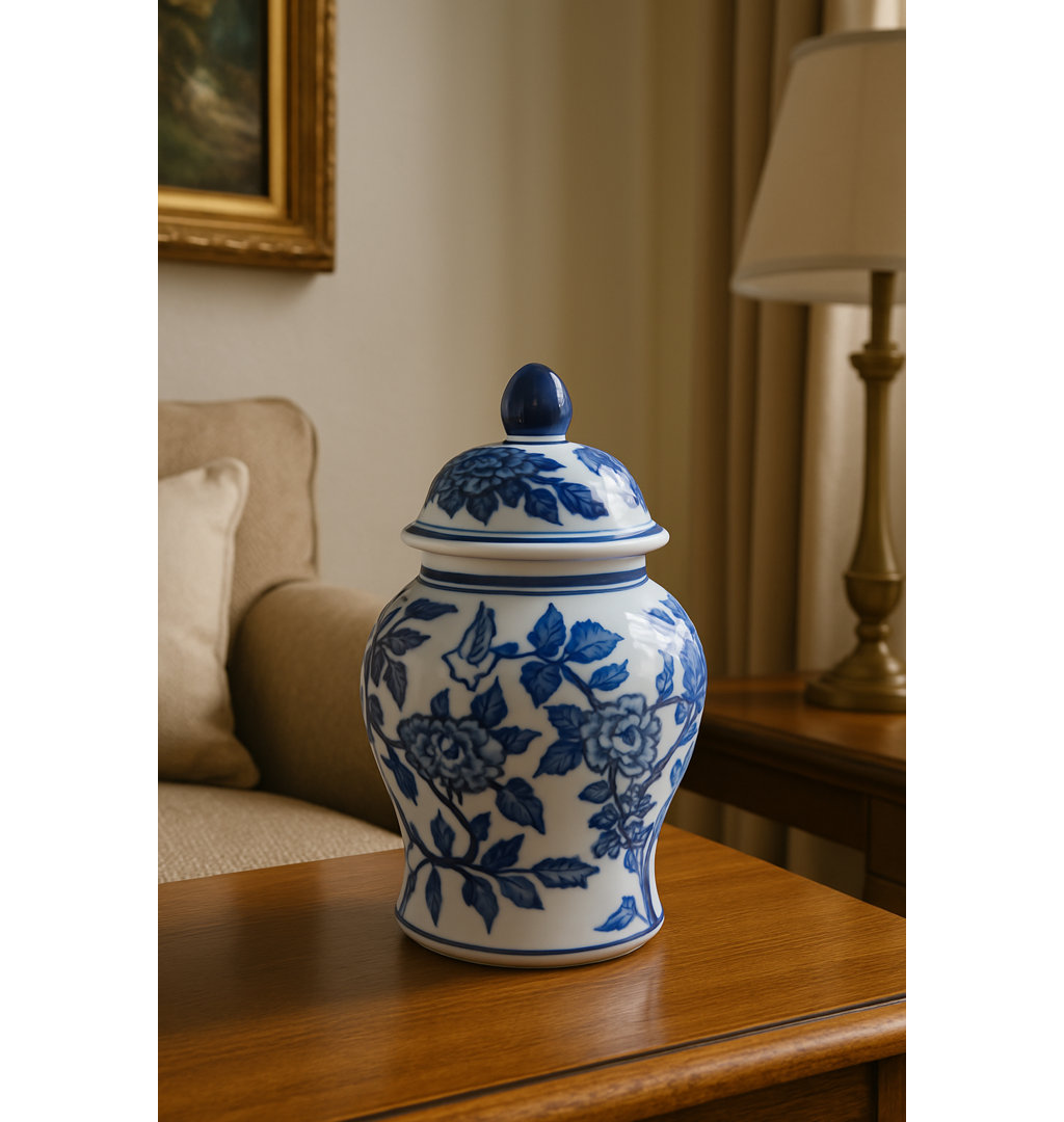 Birdye Chinoiserie Blue & White Ceramic Lidded Jar Alcott Hill® 