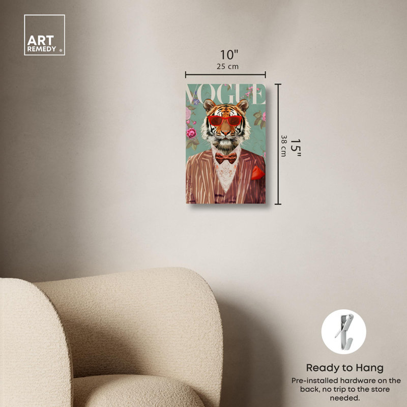 Toile de tigre Coquette tendance Art par Art Remedy, Toile tendue, H 15 po x l 10 po