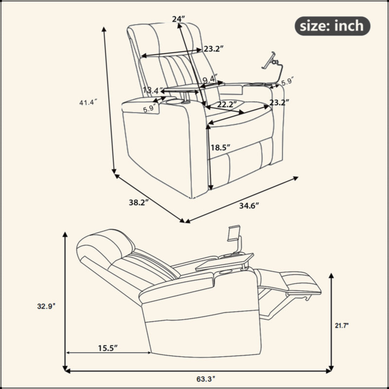 270° Power Swivel Recliner,Home Theater Seating With Hidden Arm Storage And  LED Light Strip,Cup Holder,360° Swivel Tray Table,And Cell Phone Holder,Soft Living Room Chair