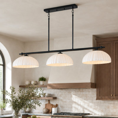 Luminaire suspendu en verre laiteux à 3 lumières à intensité variable pour cuisine