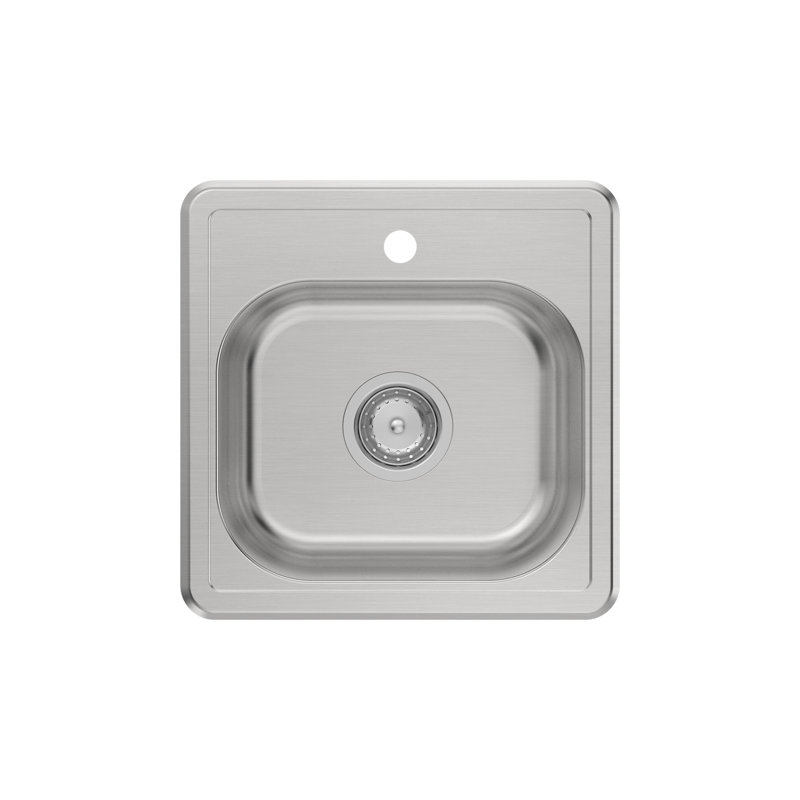 Single Bowl Stainless Steel Kitchen Sink, 6" H x 15" W x 15" D