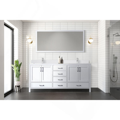 White Double Bath Vanity 72 In. W X 22 In. D, White Quartz Top, And Faucet Set