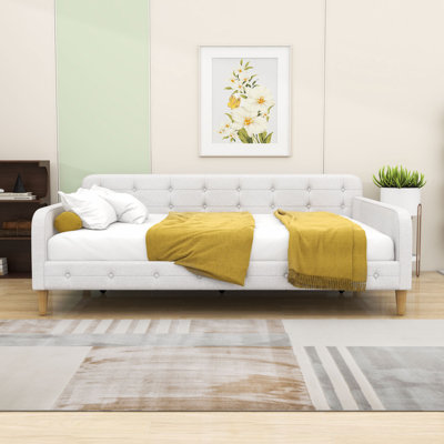 Elegant Queen Size Linen Upholstered Daybed with Tufted Design
