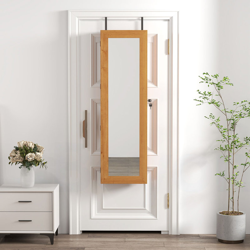 Armoire-penderie pour armoire à bijoux en bois massif avec miroir pleine longueur, 47,5 x 14,3 po, verrouillable au mur avec lumière DEL