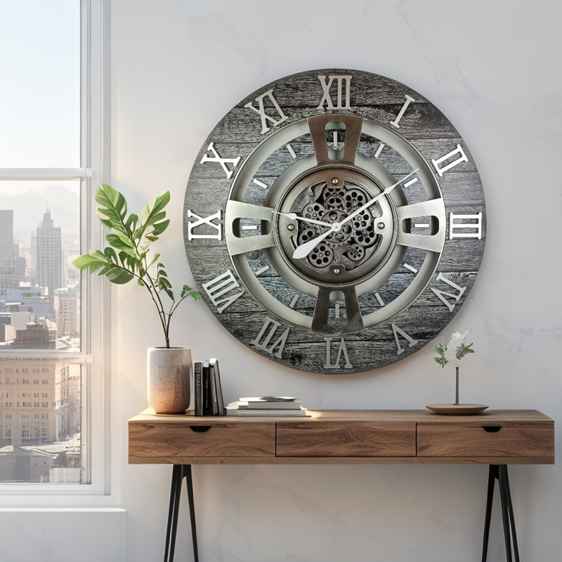 Solid Wood Wall Clock, Carbon Grey, Large 61cm
