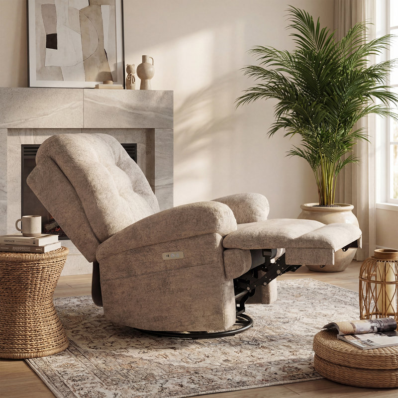 Electric Recliner Chair with 270° Swivel Base, USB & Type-C Charging, Storage Pockets, Coffee