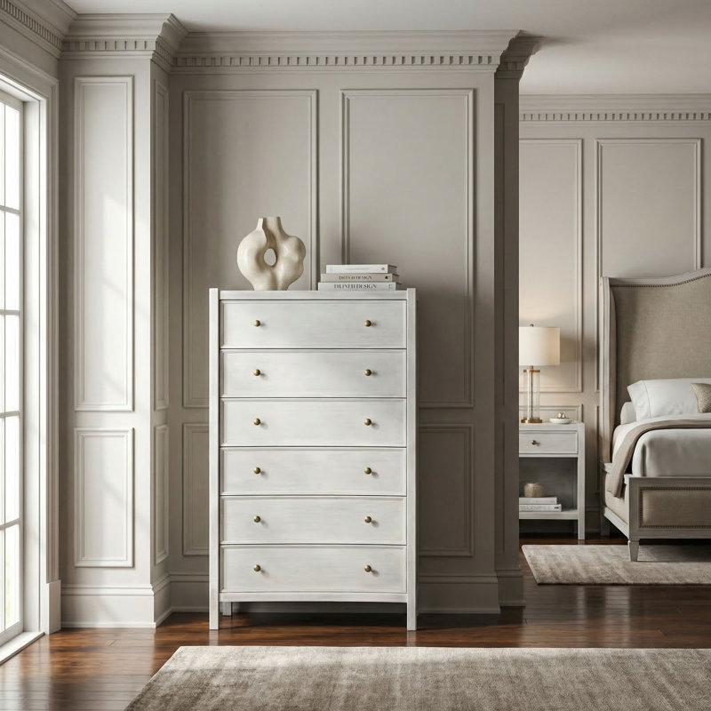 Commode 6 tiroirs Hampton, Blanc délavé