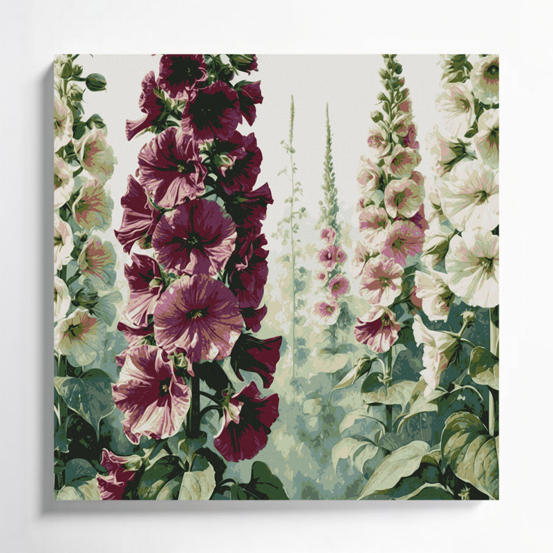Art mural sur toile Botanical Hollyhock, H 12 po x l 12 po