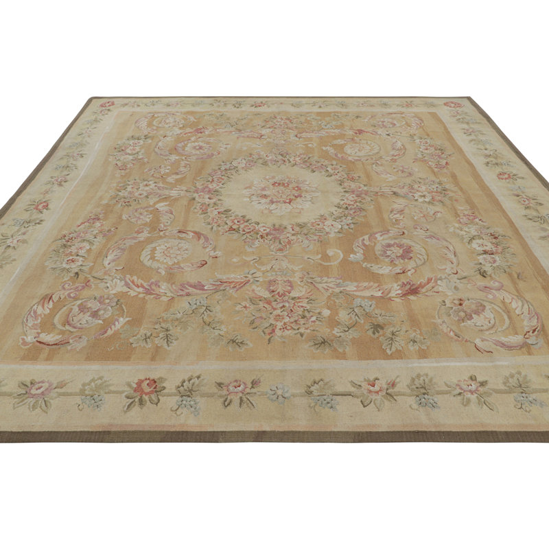 Rug & Kilim’S Aubusson Style Rug In Light Gold And Cream With Floral Medallion