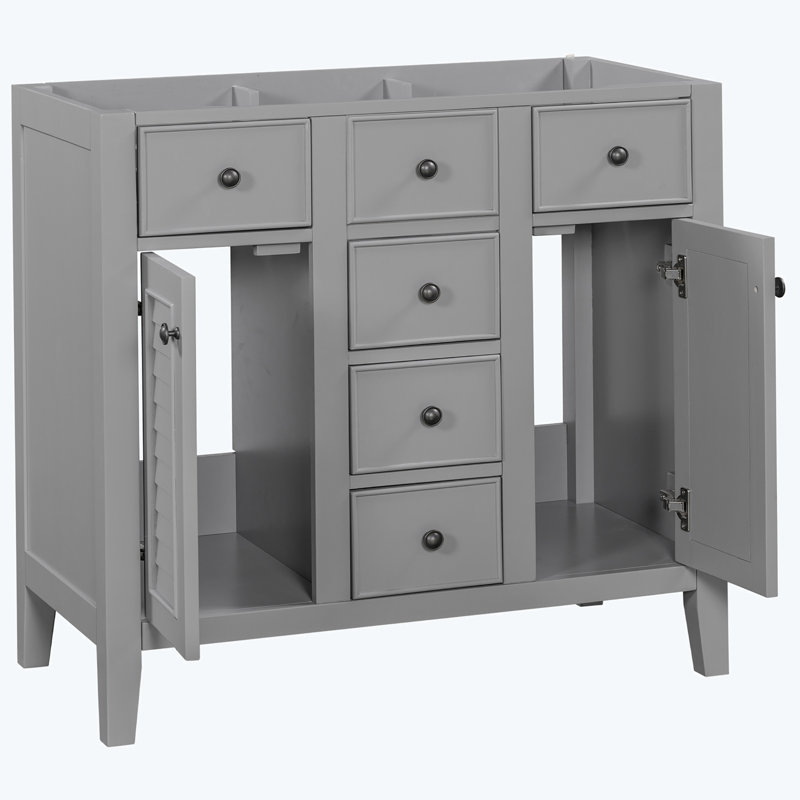 Gray 36" Freestanding Bathroom Vanity with Five Drawers