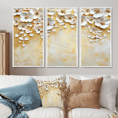 Harmonie dorée des prairies II - ensemble d'art mural fleurs sauvages