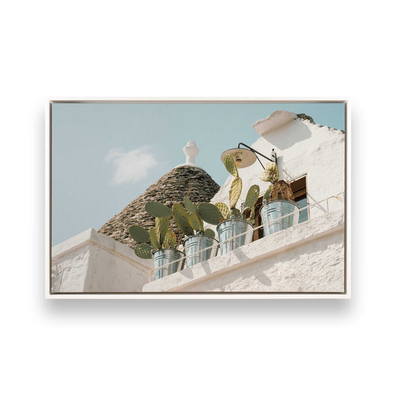 Cacti Perch Canvas Print, 12.75" H x 18.75" W x 1.75" D, Opaque White Framed