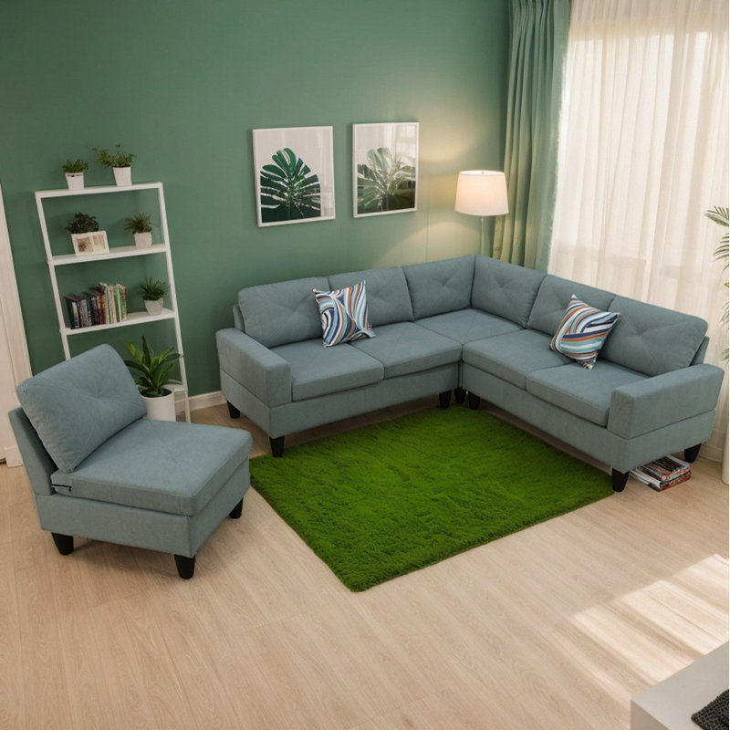 Modular Sectional Sofa Convertible L Shaped Sofa Couch 6 Seat Comfy Modular Sofa Couch For Living Room, Gray/Blue Fabric
