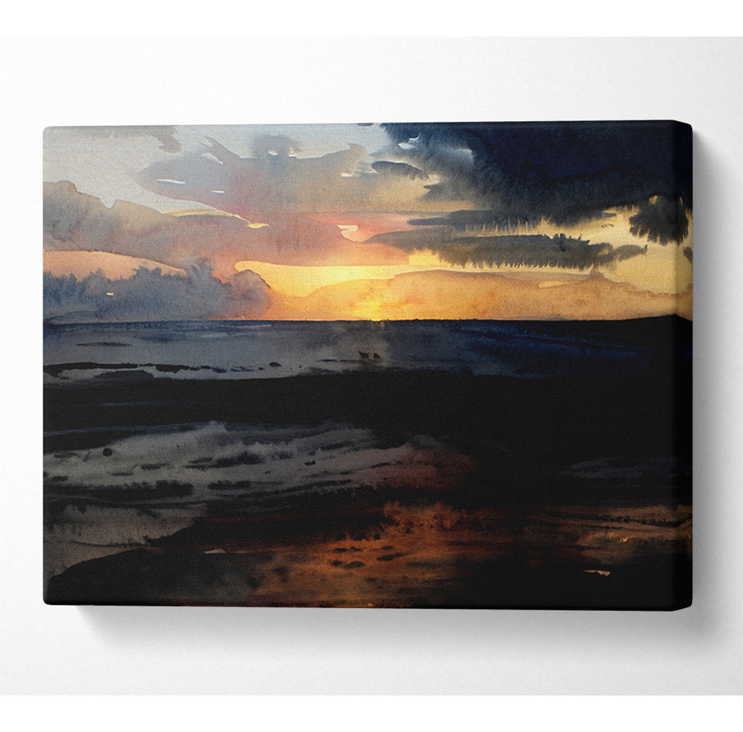 Ozean Sonnenuntergang Wolken Leinwand Aquarell