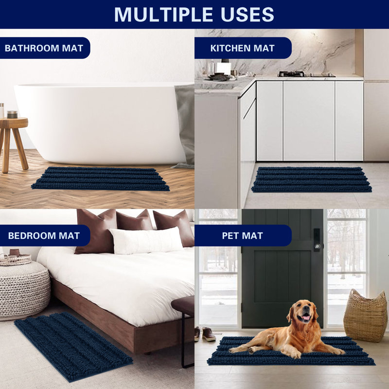 Tapis pour salle de bain Faddis, Simple - L 60 po x l 24 po, Marine