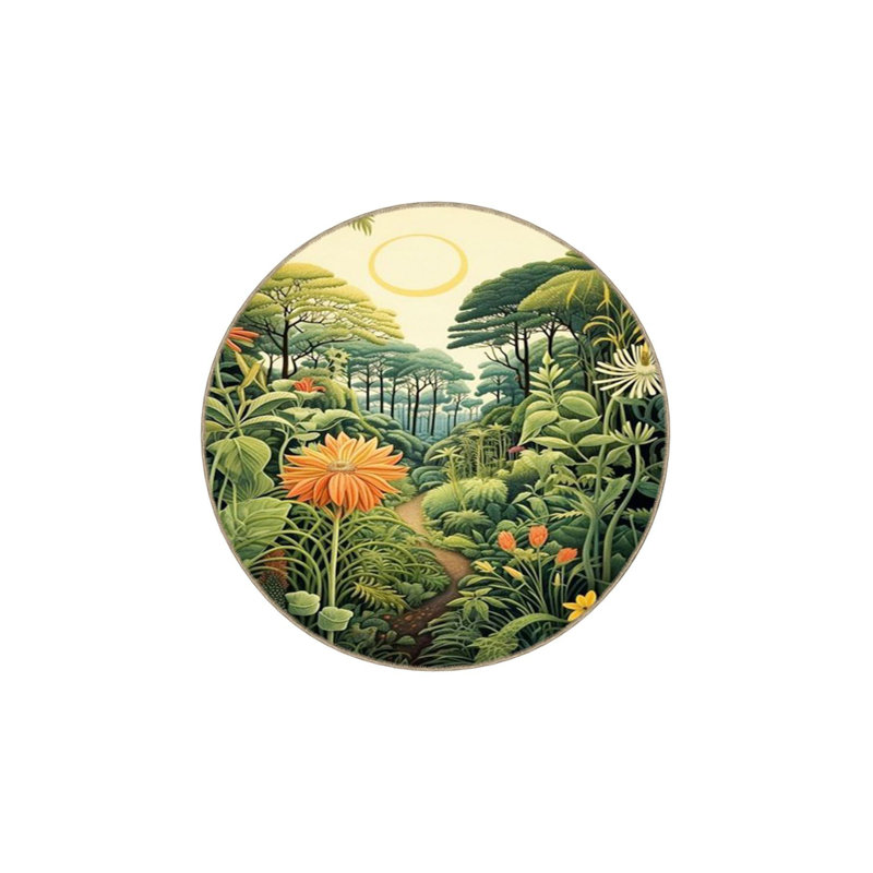Tapis vert lavable à motif animal botanique vert, Sous-tapis rond 3 pi 3 po inclus