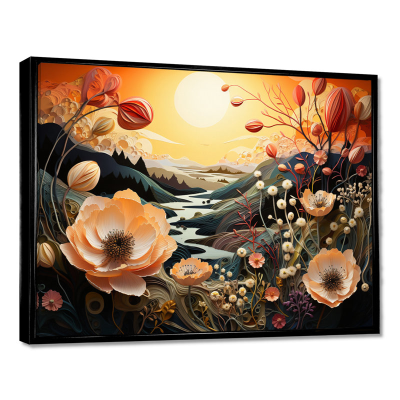 «Dall - Poppy», reproduction d'art murale, Cadre flottant noir, bois massif, H 12 po x l 20 po
