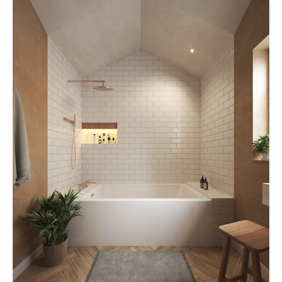 Baignoire en alcôve blanche de 66 x 36 po avec drain à gauche et garniture de trop-plein en chrome poli Grayley