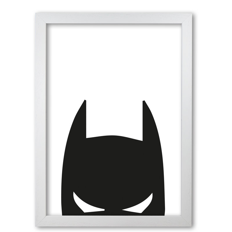 Batman Mask - Painting, White Grain Frame, 42 cm H x 30 cm W x 5 cm D