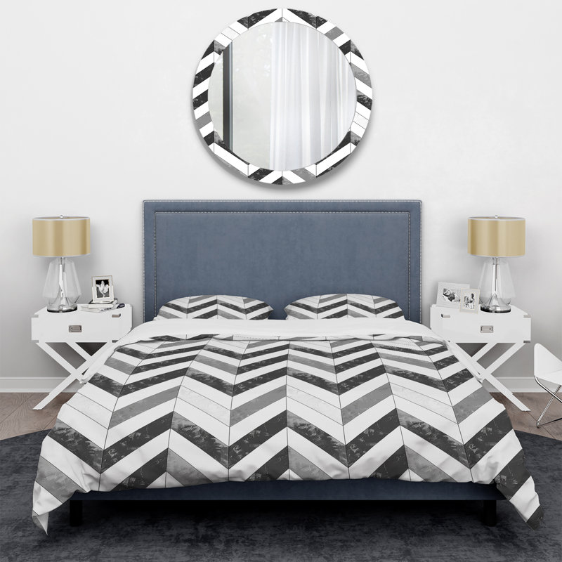 Ensemble de housse de couette moderne à motif de chevrons gris et blanc, Housse de couette pour grand lit et 2 taies décor