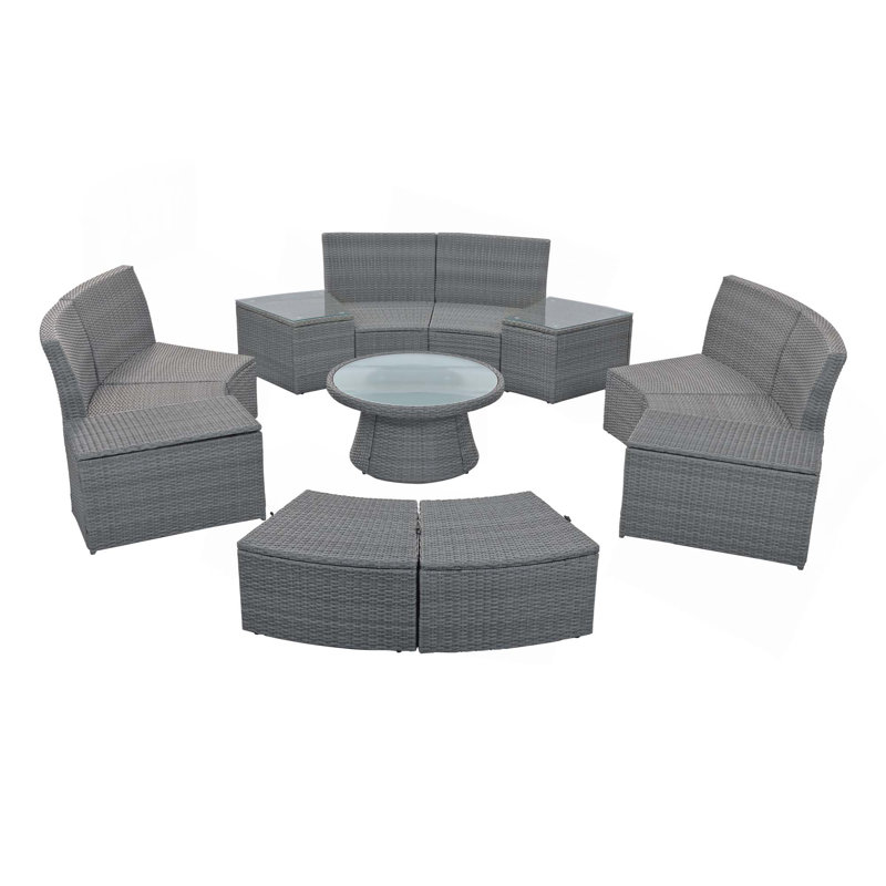 Ensemble de canapé modulaire d'extérieur en rotin 10 pièces, ensemble de conversation en osier PE pour une combinaison libre