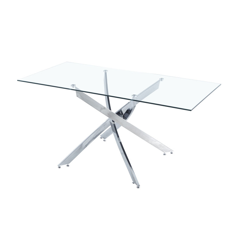 Glass Top Metal Base Dining Table, Chrome