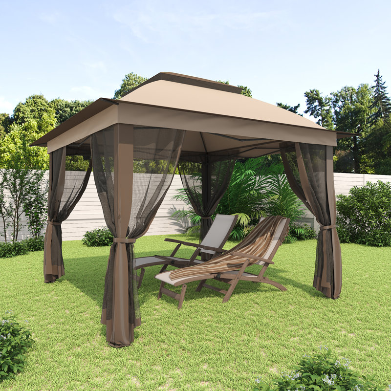 11 Ft. X 11 Ft. Pop Up Portable Gazebo With Mosquito Netting, Beige