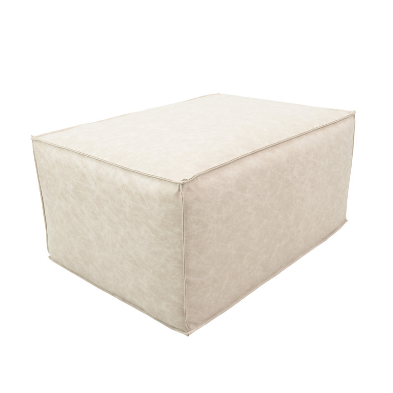 Rustic Overstuffed 36" x 24" Rectangle Ottoman, 16" Height, Ivory