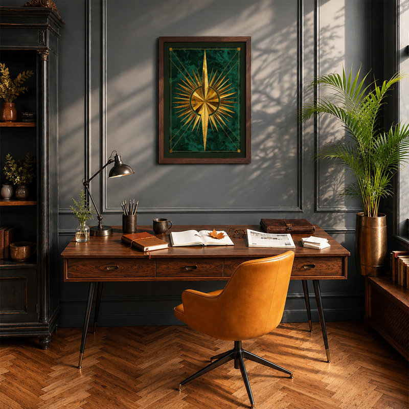 Gilded Star Geometric - Framed Print, Walnut, A1 - 84.1 x 59.4 cm