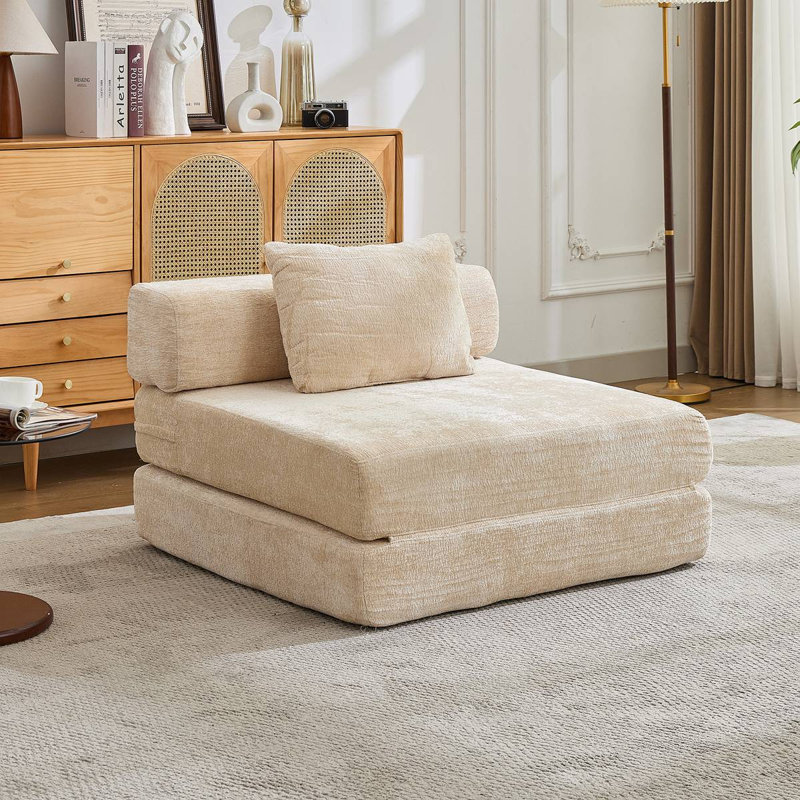 Canapé à compression, canapé-lit convertible au sol avec structure de forme fixe, canapé modulaire à assise simple sans os, sans assemblage requis, tissu chenille, pour la chambre à coucher du salon