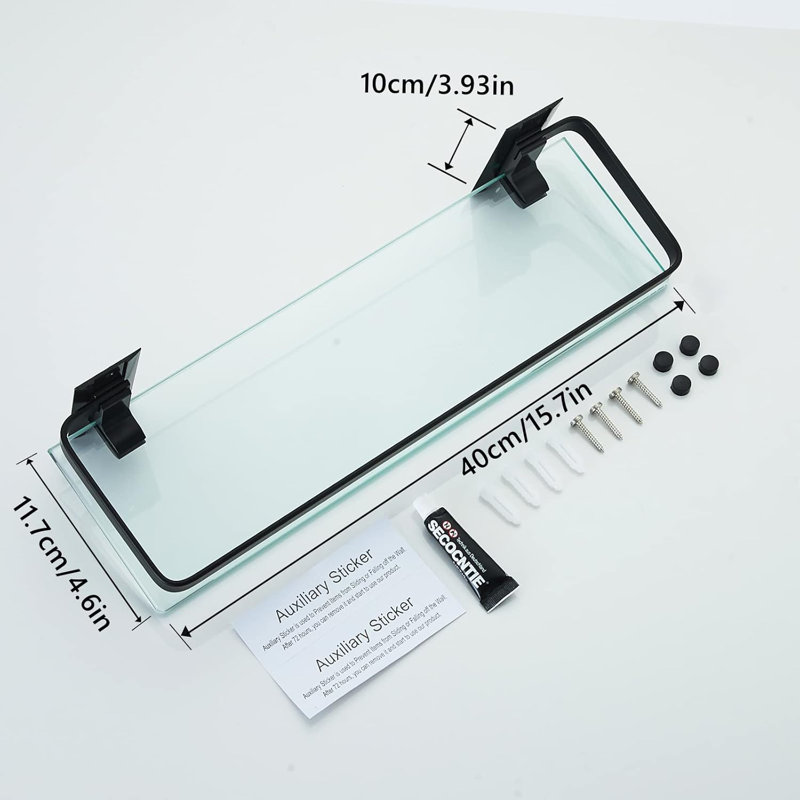 Ensemble de 3 tablettes de rangement en alliage d'aluminium et en verre trempé pour salle de bain, d'une épaisseur de 0,34 pouce.