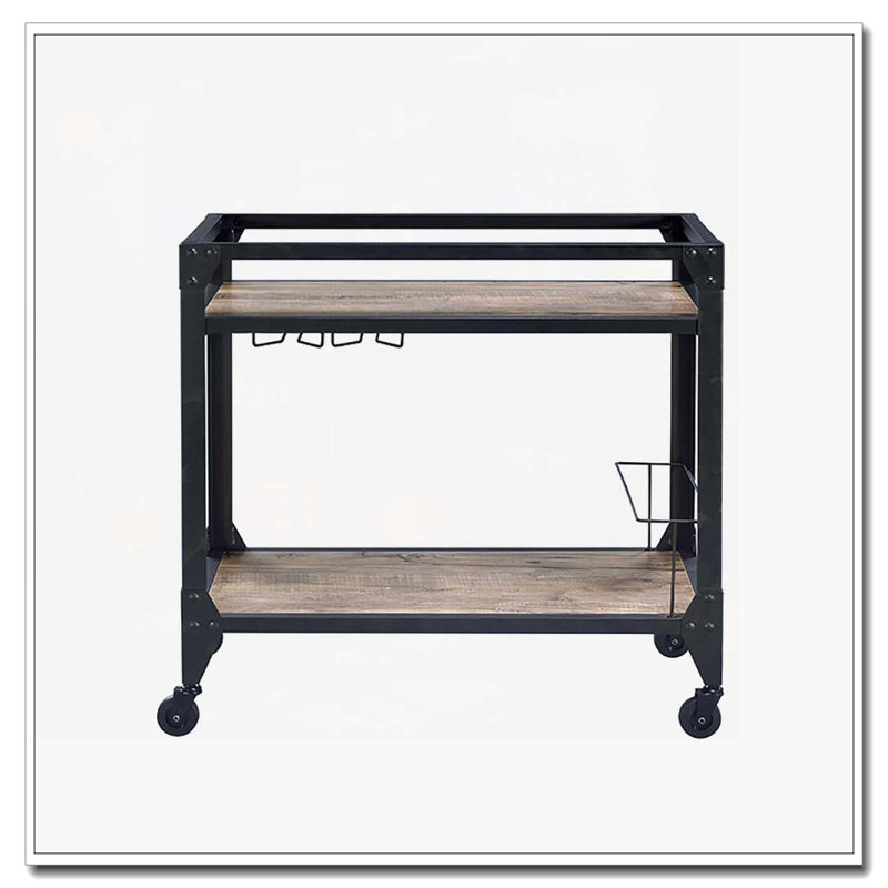 Rustic Oak and Charcoal 2-shelf Serving Cart