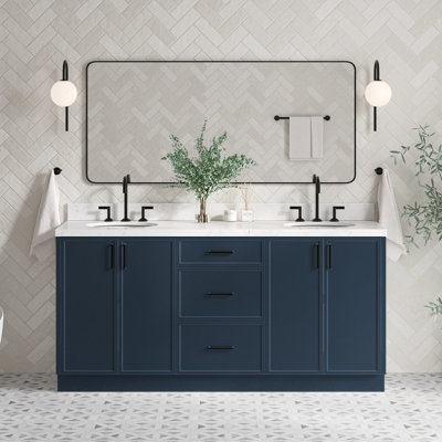 Meuble-lavabo double 72 po ARIEL Kelly avec comptoir en quartz de Carrare