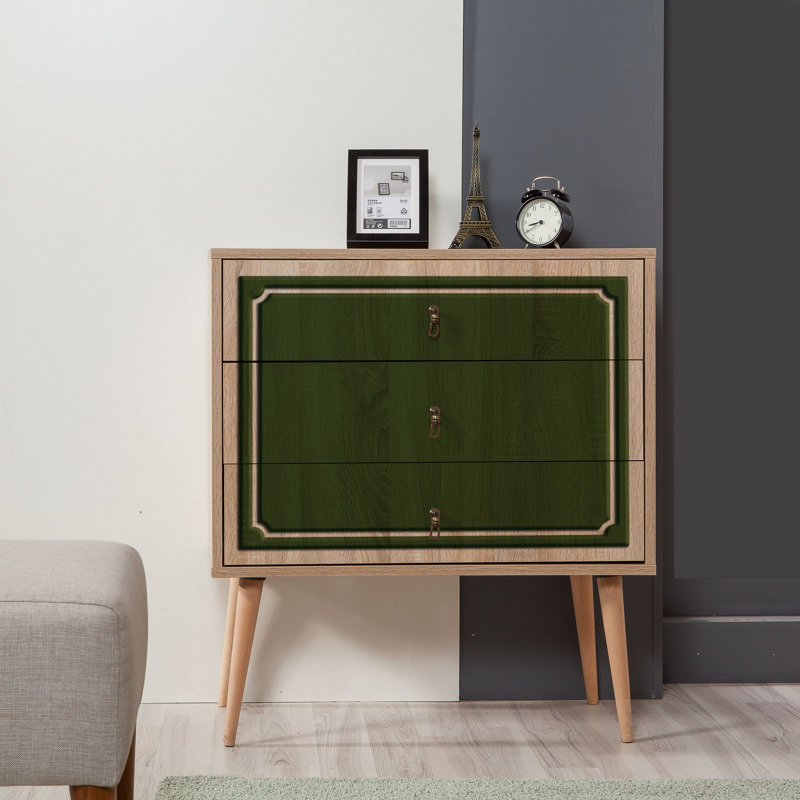 Commode 3 tiroirs l 31,5 po Bostick, Vert / beige