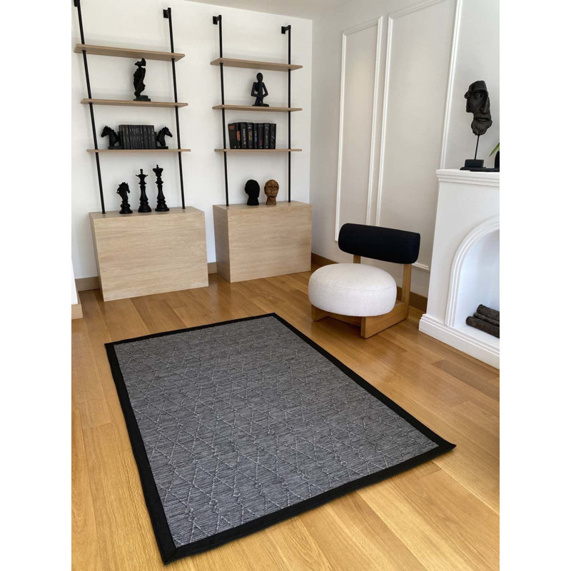 Tapis en coton à bordure noire Prescod, Rectangle 2 pi 7 po x 4 pi 11 po