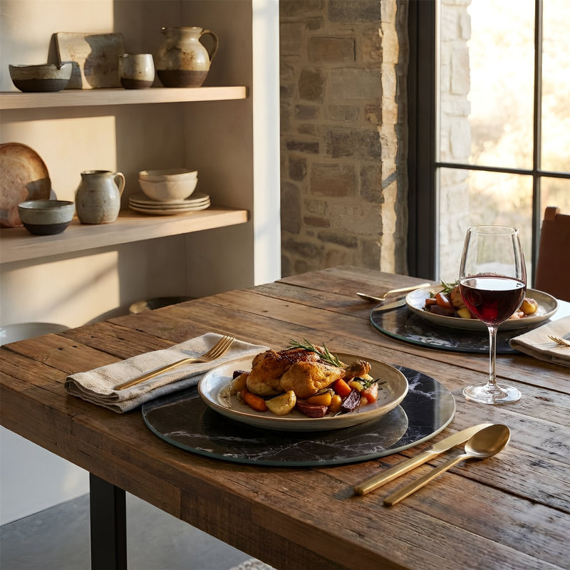 Harbour Housewares - Round Glass Placemats - 30cm - Set of 6, Black