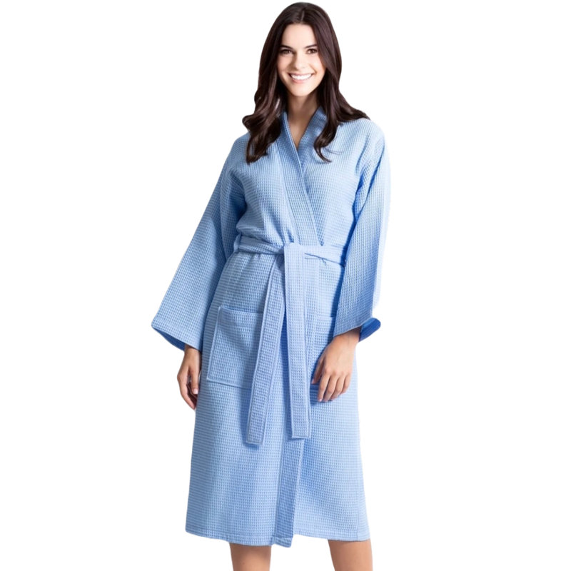 Peignoir mi-mollet en mélange de coton avec poches Hobard, M, Bleu
