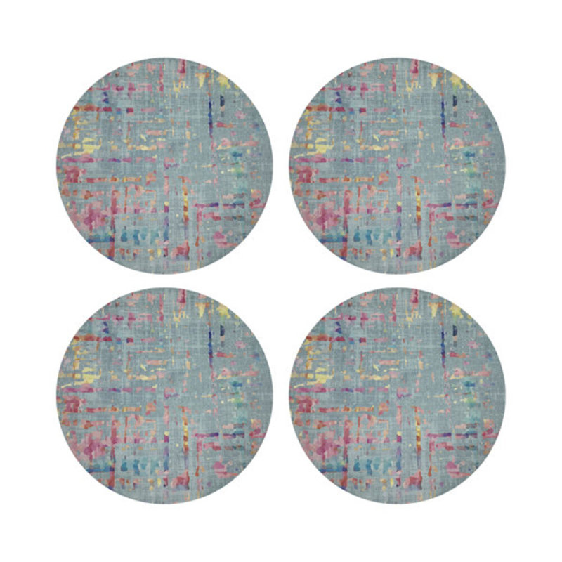 Coco Pink Vegan Leather Round Coasters, Bleu