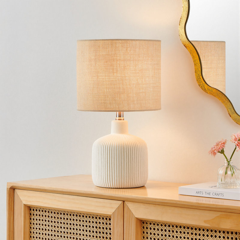 Mathel Cream Ceramic Table Lamp, 17.75" H x 10" W x 10" D