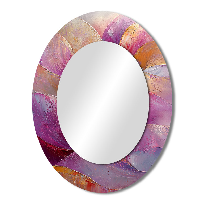 Abstract Lavender Tranquility Balance III - Abstract Oval Decorative Mirror On Metal, 43" x 33"