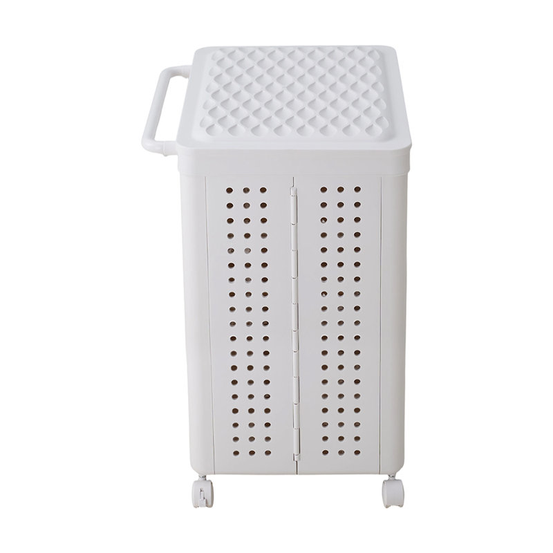 Foldable Laundry Basket with Wheels, White, 61.7cm H x 46.3cm W x 33cm D